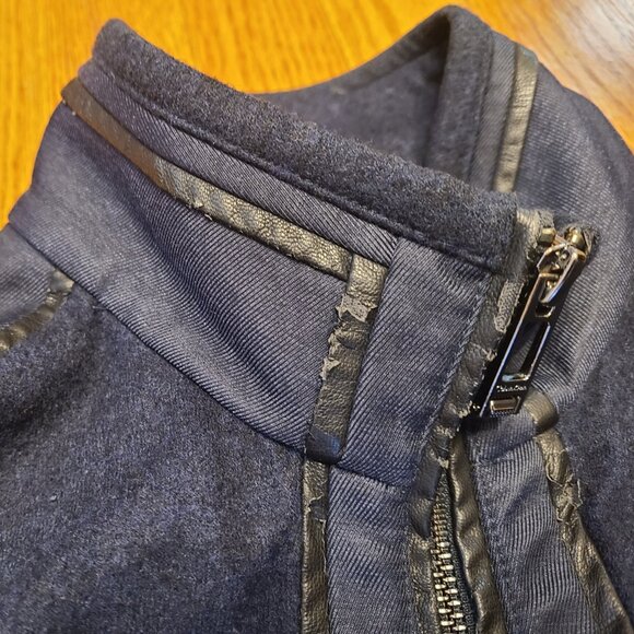 Calvin Klein Premium Wool Jacket With Faux Leather Denim Trim Size Medium - Picture 8 of 12
